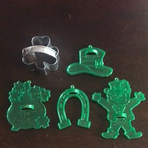 Amscan Vintage Green St. Patrick’s Day Lot 4 Cookie Cutters and Metal Shamrock